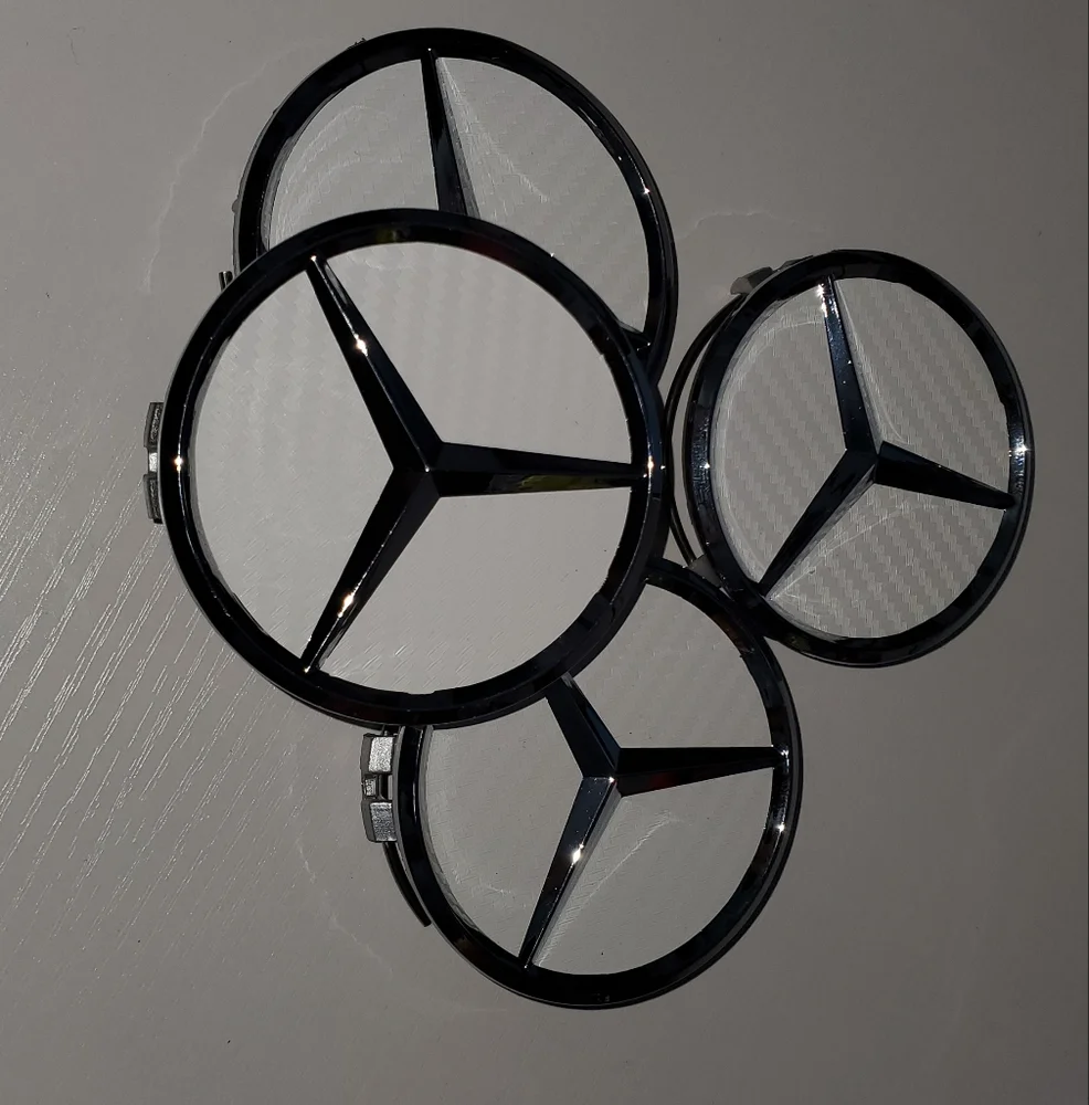 4 White Carbon Fiber WHEEL CENTER HUB CAPS EMBLEM FITS MERCEDES BENZ 75MM/ 3 IN - Picture 3 of 5